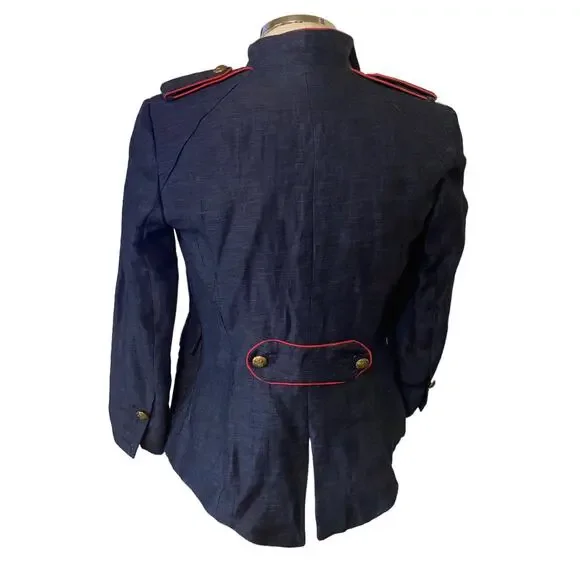 Zara Basic Womens Linen Military Style Jacket Size Small Blue Red - Picture 4 of 7